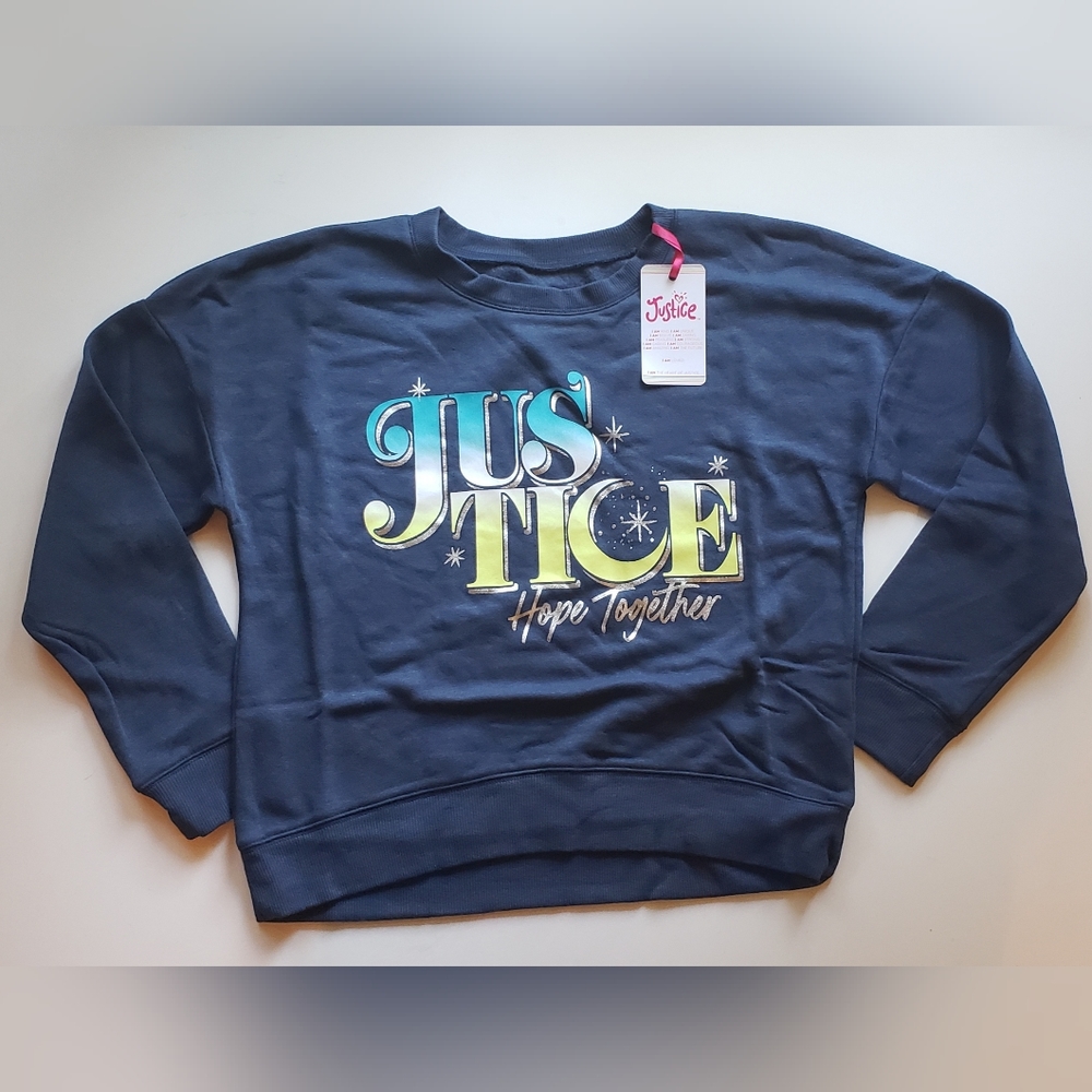 Justice Girls Crewneck Sweatshirt Soft Pullover Long Sleeve Graphic Logo (12/14)